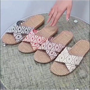 Ladies Linen Slippers Home Cotton Linen Comfortable Non-slip Sandal Beach Slippers for Couples Size 35 To 45