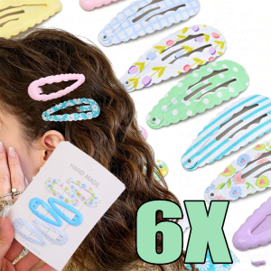 6Pcs Set Candy Color Water Drop & Wave BB Hair Clips / Lovely Floral Dot Decor Kids Barrettes / Mini Side Bang Hair Pins / Sweet Delicate Small Hair Accessories for Girls Summer Daily Hairstyle