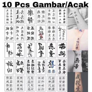 10 Pcs Lembar Gambar Tattoo Temporary Tato Temporer Tahan Air Bisa Dihapus Motif Tulisan Kanji Jepang Elegan Temporary Art Tato custom - Tato Setengah Lengan Tangan Leher dada Punggung Perut Kaki