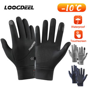 LOOGDEEL Cycling Gloves Waterproof Non-slip Running Ski Mittens Men Sports Windproof Thermal Fleece Warmth Bike Bicycle Gloves