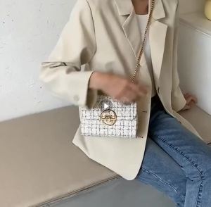 Túi Xách Nữ Thiết Kế Sang Trọng Bằng Vải Tweed Kiểu Đeo Chéo Y2K Có Chi Tiết Dây Xích Chống Nước Bản Sao Chất Lượng Cao Dành Cho Nữ.