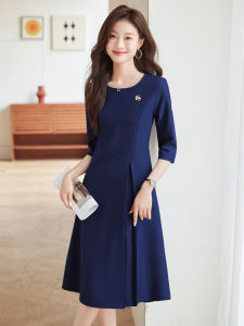 Olive Green Dress Womens Autumn New Front Desk Commute OL Formal High Waist A-Line Skirt Polyester Fiber Zipper Closure Dress