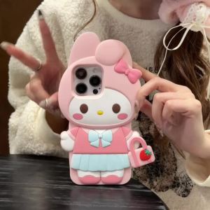 Sanrio | Kawaii 3D Cartoon Melody Phone Case For iPhone 17 Pro 17 16 15 14 13 12 11 Pro Max Cute Shockproof Silicone Phone Back Cover