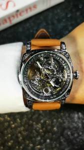 T-WINNER | Forsining Retro Mechanical Watch for Men Square Engraved Skeleton Automatic Watches Leather Strap Luxury Business Wristwatches