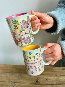 Cốc Nước Hoa Quả Dung Tích Lớn Họa Tiết Hoa Tay Vẽ Màu Dưới Men Sáng Tạo Cho Cặp Đôi Sáng Tạo Dùng Để Uống Sữa Sáng