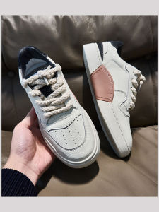 Mens Summer 2024 New Sport Casual Thick Bottom Dequn Shoes Breathable Retro Versatile White Shoes Leather Patchwork round Toe