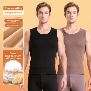 MiiOW | Mens Thickened Down Silk Warm Vest Autumn Winter Fleece Lined Base Layer Shirt Thermal Underwear Top Simple Style Youth