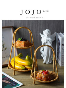 Jojos L. PD Leann Imitation Wicker Storage Basket Fruit Bread Tray French Picnic Basket Handheld Design Home Organization
