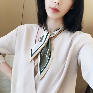 Fashionable Sharp Corner Silk Scarf Simple Spring Autumn Long Narrow Decorative Bag Tying Trendy Korean Style Rectangle Print Scarf