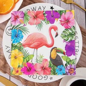 Cocktail Napkins Disposable 2-Ply Paper Party Napkin Pack 33 X 33 Centimeters Pink Flamingo Christmas 20-Count