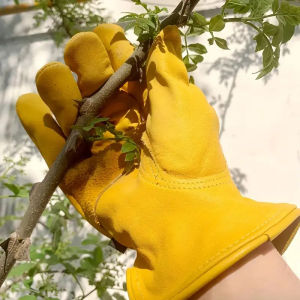 1 คู่ถุงมือทํางานผู้ชาย Soft Cowhide เชื่อมความปลอดภัยป้องกันพนักงานช่างไดร์เวอร์การล่าสัตว์ขับรถฟาร์มสวนถุงมือ