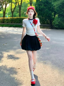 Quần Short Hoa Màu Đen Cạp Cao Thường Ngày Cho Nữ Quần Ống Rộng Chữ a Quần Short Ngoài Trời Mùa Hè 2025 Quần Short Bằng Vải Polyester