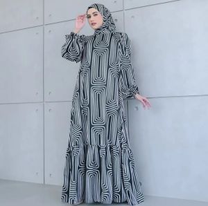 Syalina Set/Gamis Plus Hijab/Gamis Muslimah Terbaru/Motip Cantik/AmoreByRuby