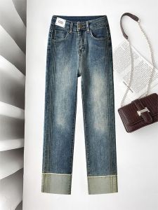 กางเกงยีนส์ทรงตรงเอวสูง ทรงสลิมฟิต ทรงเรโทร ทรงเก๋ไก๋ กางเกงขายาวทรงขากระบอกยาว ทรงฤดูร้อน 2024 กางเกงยีนส์ทรงตรงทรงสลิมฟิตเอวสูง