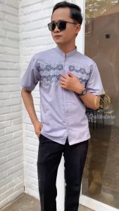 QOTIKSTORE - koko bordir pria mewah lengan pendek katun signature warna M L XL XXL terbaru