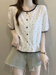 Áo Sơ Mi Tay Ngắn Có Lót và Thêu Ren cho Phụ Nữ Size Lớn