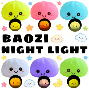 Bandai | 2026 Simulation Baozi Night Light Soft Dumplings Soft Cute Steamer Birthday Gift Prank Props Colorful Dumping Toy Squishy Gifts