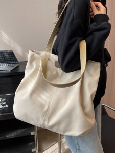 New 2025 Canvas Tote Bag Womens College Students Casual Large Capacity Single Shoulder Bag Fashionable Shell Shape Pure Color