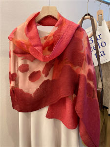 Three-Dimensional Flower Cutting Craft Scarf for Women Spring and Autumn K-style Organza Rose Long Silk Scarf Scarf Shawl Dual-Use