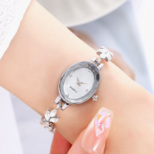 Thời Trang Hoa Mỏng Ban Nhạc Kim Cương Dát Hình Bầu Dục Của Phụ Nữ Đồng Hồ Với Tự Do Vòng đeo tay điều chỉnh được Đồng Hồ Cho Phụ Nữ Thạch Anh Đồng hồ đeo tay