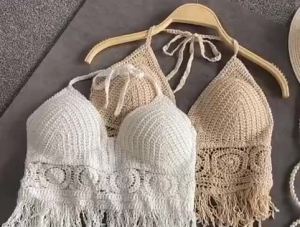 Crochet Top for Women Swimsuit Bra Knitted Swimwear Beach Wear Outfit with Pad Underwear Summer Bohemian Vacation Style