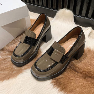 British Style High Heels Womens Fall New Square Head Thick Bottom Comfortable Retro Match All Single Shoes Fashionable round Toe