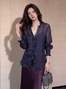 DANTING | French Luxury V-neck Ear Wood Design Spaghetti Shirt Set