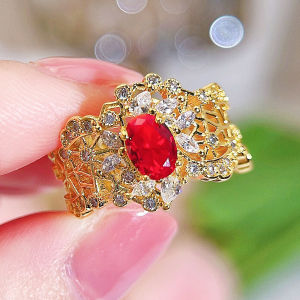 SEQUITO Roal เครื่องประดับผู้หญิงสีเหลืองชุบทองปูแดงขาว AAA ลูกบาศก์เพทายที่ติดแขนเสื้อปรับได้แหวนใส่นิ้ว SR143แหวนแต่งงาน