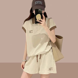 Casual Sportswear Set for Women Summer New Embroidered Collared Short Sleeve T-Shirt plus Wide Leg Shorts Two Piece Set