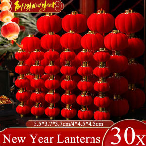 \ud83d\udd2520/30pcs Mini Chinese New Year Flocked Cloth Red Lanterns Hanging Small Palace Lanterns with Tassels New Year Festival Home Party Decoration