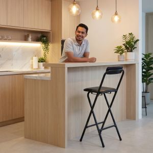 LALA Bar Stool Chair Folding Portable Iron Frame 50/80CM Height Ready Assembled Kitchen Dining Room Cafe Restaurant Counter Home Balcony Chair