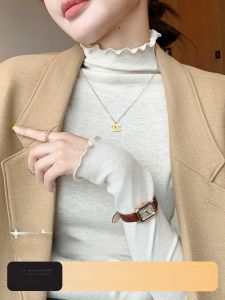 MiiOW | เสื้อเชิ้ตคอตั้งแขนยาวถักสำหรับผู้หญิง MiiOW Cat Person เสื้อคลุมกันหนาวฤดูใบไม้ร่วง/ฤดูหนาว ดีไซน์เก๋ไก๋ ขอบลูกไม้ คอตั้ง