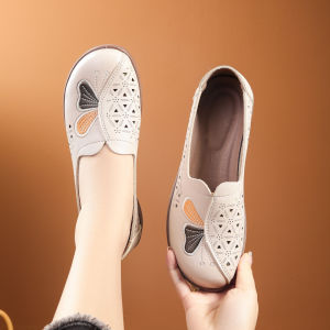 SHIPAILUO | Comfortable Soft Leather Slippers For Middle-Aged And Elderly Spring Autumn Style Anti-Slip Summer Hollow Out Design Casual Footwear