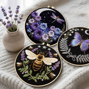 3Pcs Embroidery Kit Bee Butterfly Dragonfly Stamped Pattern Cross Stitch Kits Flower Animal Pattern Christmas Decorations Gift