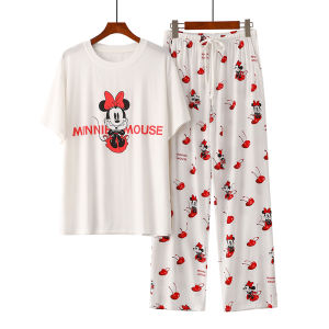 Cartoon Sleepwear Womens Summer Modal Short Sleeve Long Pants Home Clothes Set Loose Casual Sweet Student Clothes Spring Autumn