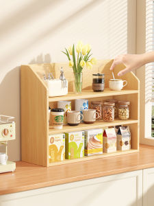 Multi-Layer Desktop Organizer Rack Kitchen Office Bookshelf Cup Holder Wood Material No-Install Living Room Versatile Storage Shelf