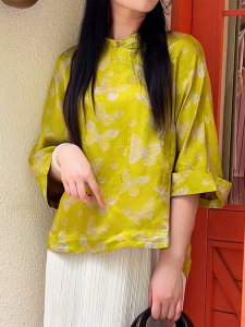 QINGNAER | Large Size Traditional Style Loose Slimming Blouse