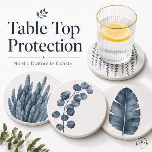 Nordic Botanical Diatomite Coaster Absorbent Cup Mat Minimalist Table Decor Round Coaster Set