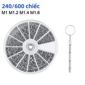 Bộ Dụng Cụ Sửa Chữa Kính Mắt & Kính Râm Đóng Gói Số Lượng Lớn - 240/600 Chiếc Ốc Vít Và Đai Ốc Bằng Thép Không Gỉ M1-M1.6 Dùng Cho Sửa Chữa Kính Điện Thoại Đồng Hồ