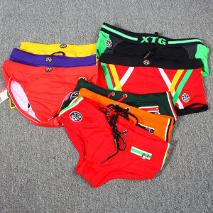 กางเกงว่ายน้ำชายทรงสามเหลี่ยมเอวต่ำ 2 ชั้น ทรงแข่งขัน กางเกงว่ายหาดชายผ้ายืด สีสันสดใส แฟชั่น ลำลอง ฤดูร้อน 2024