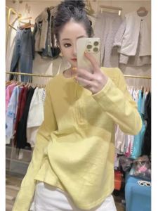 Elegant round Neck Long Sleeve T-Shirt Womens Spring Autumn High End European Fashion Stylish Versatile Zipper Detail Top