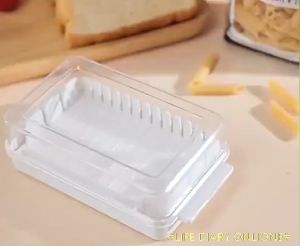 Household Transparent Butter Cutting Storage Box Bread Butter Cutting Box with Lid Dish Dust Proof Slicing Plastic Clear Case Cheese Fresh-Keeping Box Refrigerator Food Storage Box