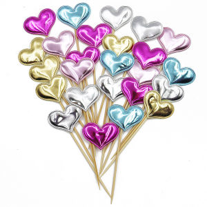 การ์ดโต๊ะขนมหวาน PU มันวาวขนาด11*4ซม. (50ชิ้น/แพ็ค) การตกแต่งงานปาร์ตี้วันวาเลนไทน์งานแต่งงานไม้จิ้มอาหารรัก DIY