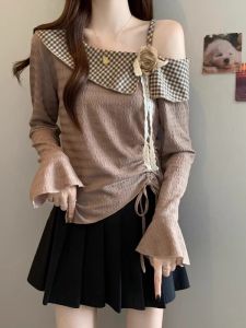 AIYITI | Elegant Off-Shoulder Long Sleeve T-Shirt Irregular Design Plus Size Cinched Waist