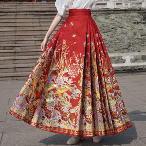 New Chinese Style Heavy Embroidery Female Top And Skirt Set with Lace-Up Sides in Gold Thread Whole-Mounted Makeup Floral Pattern