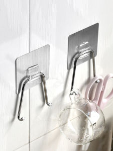 Xesea No-Trace Adhesive Multi-Purpose Hooks 2-Piece Set Creative Kitchen Wall Non-Stick Hooks Stainless Steel No-Nail Installation