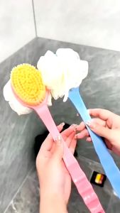 Sikat Spons Sponge Mandi 2 Sisi Bulu Lembut Gagang Panjang Penggosok Punggung Penghilang Daki | Source Project