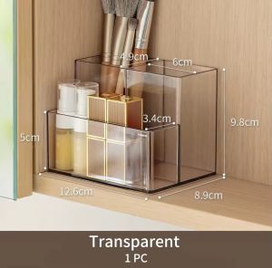 Mirror Cabinet Storage Box Lipsticks Makeup Brushes Skincare Products Powder Puffs Transparent Divided Desktop Organizer Box