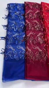 Luxury Blue African Tulle Mesh Lace Fabric 3D Tassel Sequins Embroidery Nigerian Net Lace For Wedding Party Dress 5Yards
