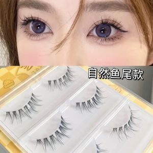 Natural Looking Big Fish Tail False Eyelashes Cross Comic Style Thick Density Fan Brush Design Plastic Transparent Stem